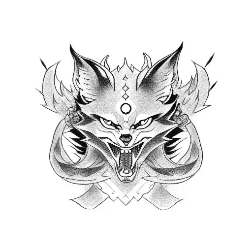Fuse The Elegance Of A Kitsune With The Strength Of An Oni In A Blackwork Design