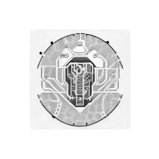 A Blackwork Tattoo Of A Computer Motherboard With Circuitry Forming The Shape Of A Family Tree