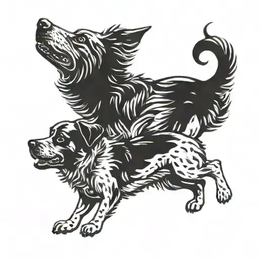 One Dog Escaping And One Dog Telling The Other One Off