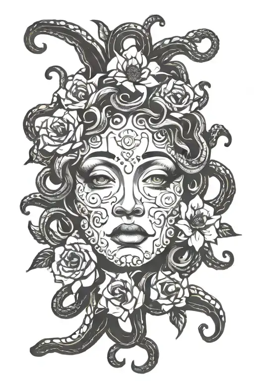 Medusa Head With Flowers Intertwined
