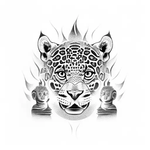 A Smoking Jaguar Surrounded By Buddha Statues