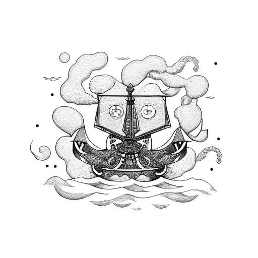 Ufo And Kraken Fight For The Ship