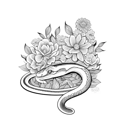 A Snake Slithering Through A Field Of Vibrant Flowers