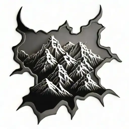A 3D Tattoo Of A Majestic Mountain Range With Intricate Details And Shading