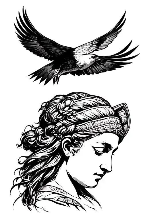 Minimal Athena With Bird Flying In The Sky