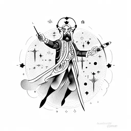 An Ornamental Demon Conductor Leading A Symphony Of Stars And Planets