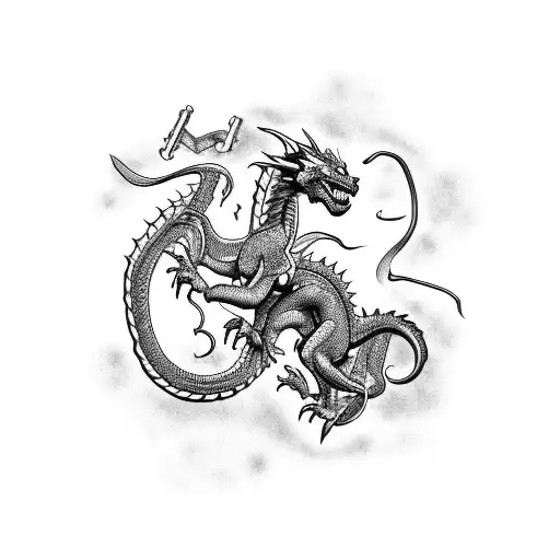 Soliders Riding A Dragon Into Battle With Guns And Explosions