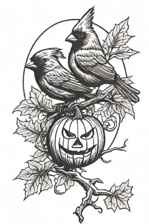 Cardinal Perched Atop A Jack O Lantern