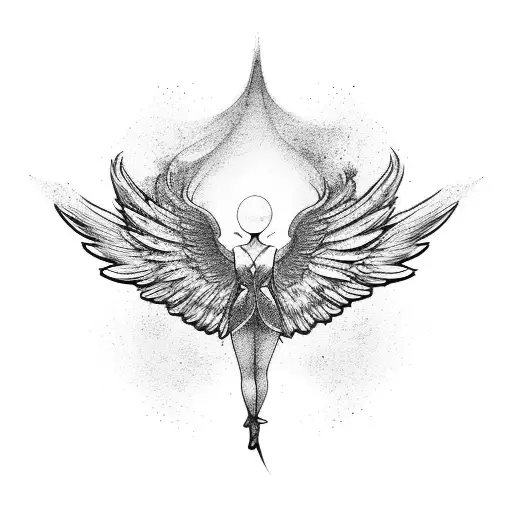 An Abstract Representation Of A Falling Angel With Wings Spread Wide