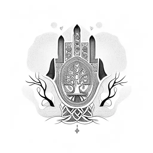 Hamsa Pointind Down With Tree Of Life