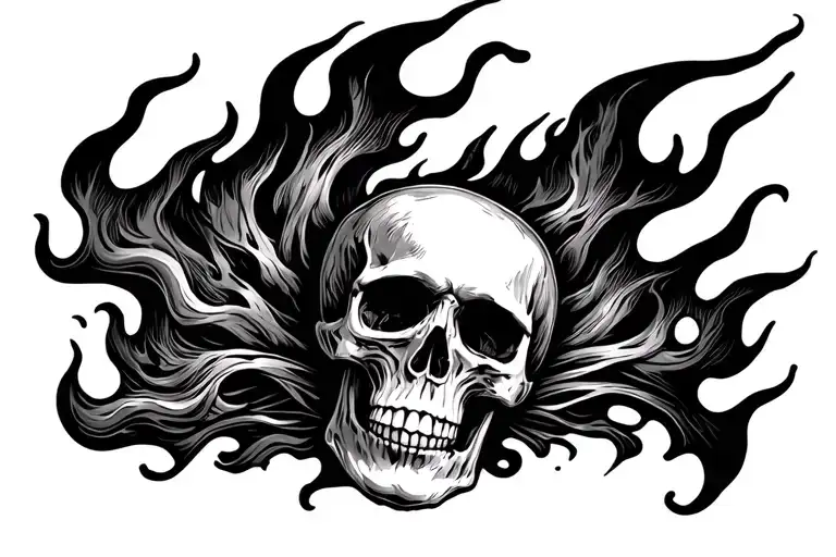 Skull And Fire Flame Wrapping The Skull