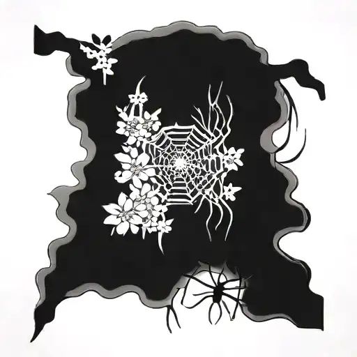 Spider Sakura Tree On The Neck Tattoo With No Background