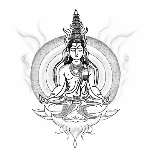 A Meditating Shiva Surrounded By A Fiery Phoenix