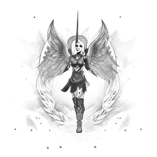 Warrior Woman On Unicorn With Wings