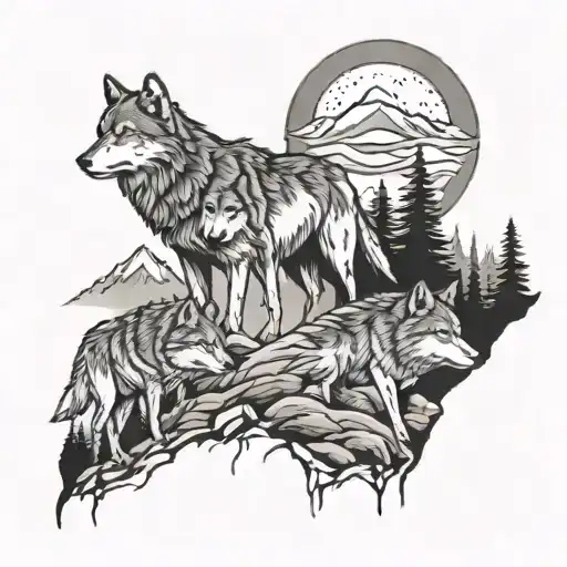 Wolf Pack On Mountain Trail