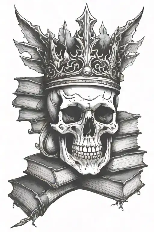 Skull Of A Dragon In A Crown Surrounded With Books