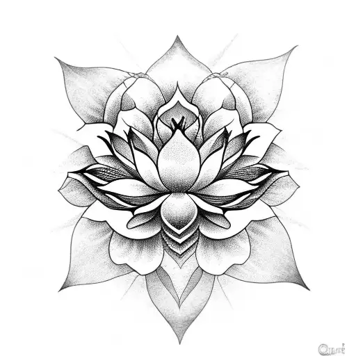 Lotus Flower And Buddha Merged Into A Mesmerizing Blackwork Design
