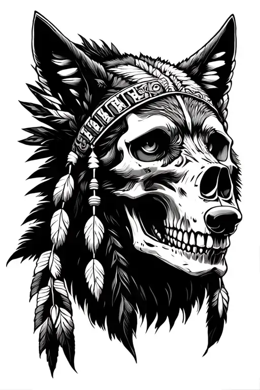 Native American Skull With A Wolf Holwing