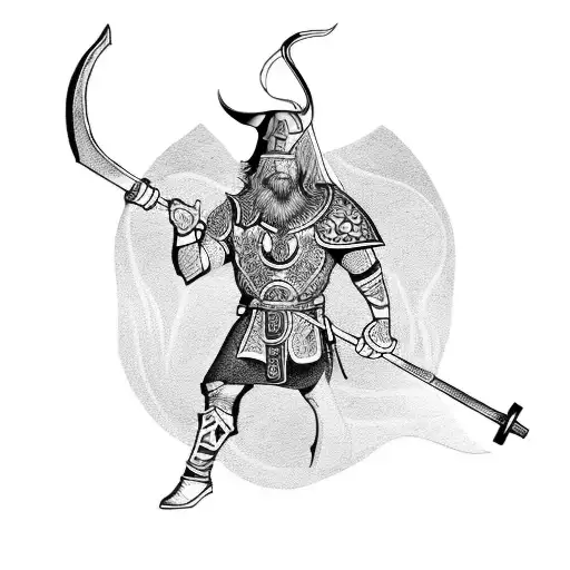 Create A Blackwork Tattoo Design Featuring A Viking Warrior Engaged In A Crossfit Workout