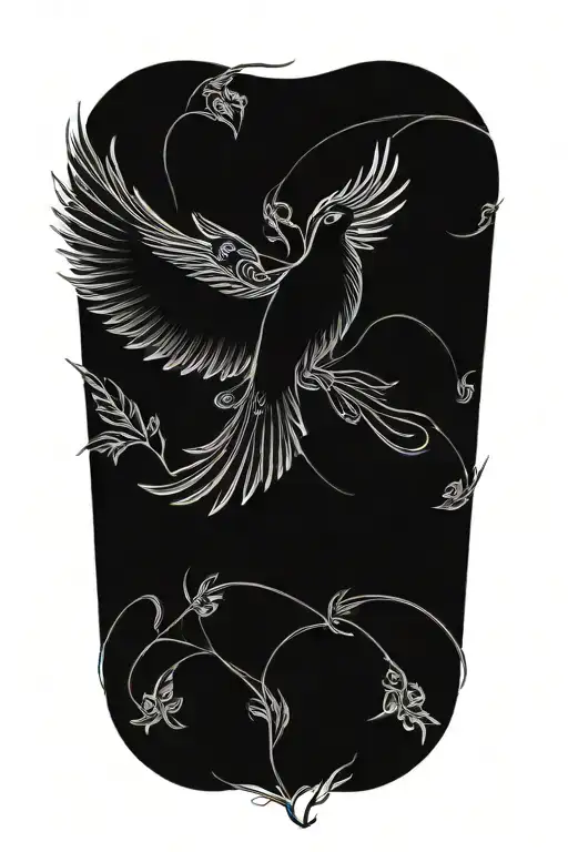 Black And White Phoenix With Wings Above Head Emerging With No Background