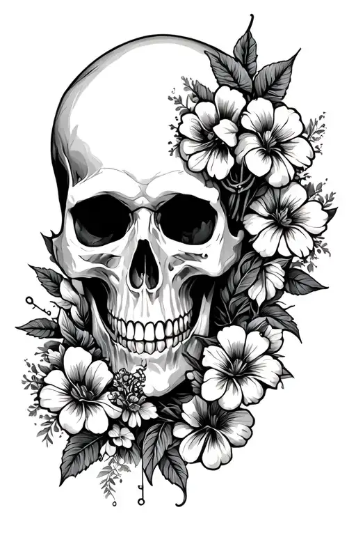 Music And Skull With Lili Flowers Surrounded