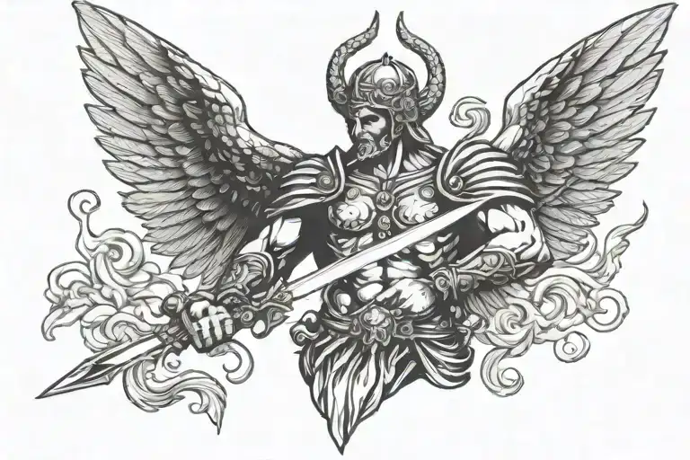 Winged God Wielding A Sword