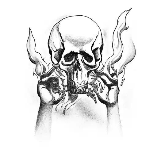 Skull With Hands Grabbing Jaw With Smoke Coming Out The Eyes
