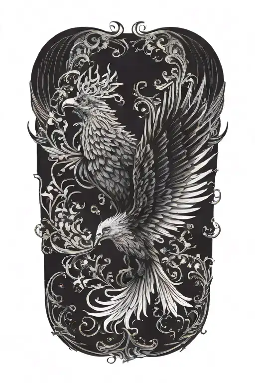 Black And White Phoenix With Wings Above Head Emerging With No Background