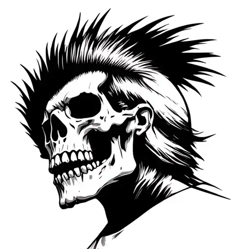 Punk Rock Skull With Mohawk Hairstyle Looking To The Right