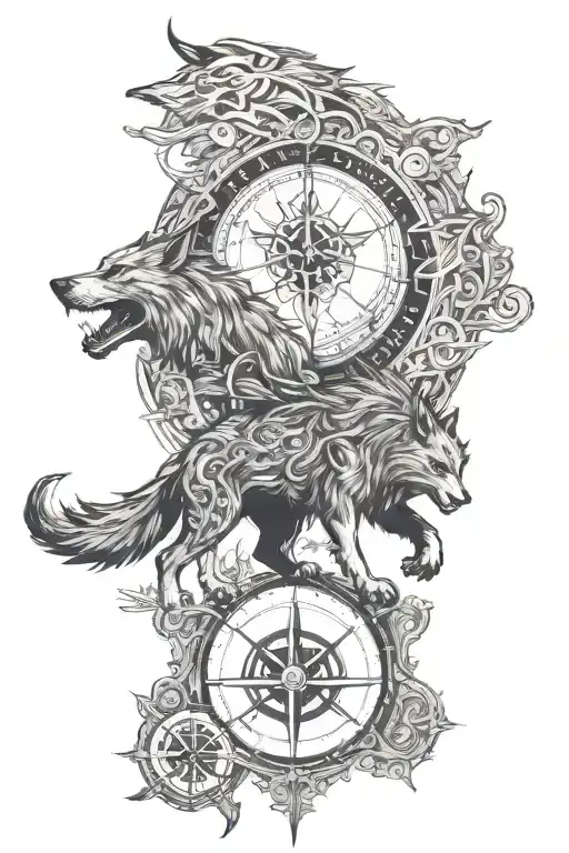 Evil Fenrir With Viking Compass And A Forestry Backround And Fenrirs Name Is Old Norise