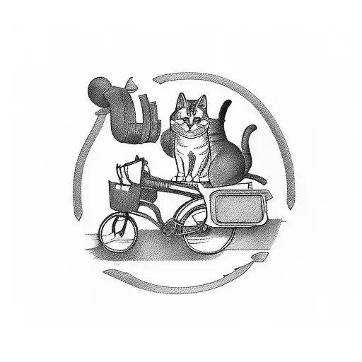 A Cat Riding A Bike And Another Cat Driving A Car