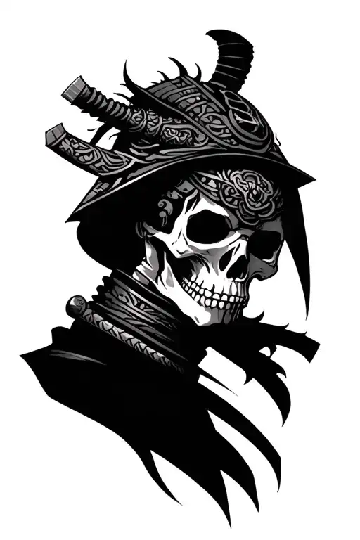 Skeleton Samurai In Neo Tribal Style