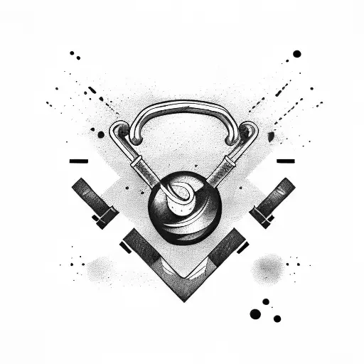 Combine A Axe And Hammer And Barbell And A Kettlebell In A Dynamic And Abstract Design
