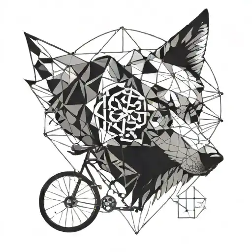 A Geometric Wolf Design Incorporating Elements Of A Bicycle Wheel