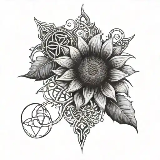 A Sunflower Blooming With Intricate Viking Runes Intertwined Within The Petals