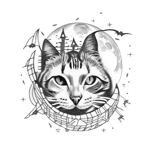 Haunted House With Cat On The Moon