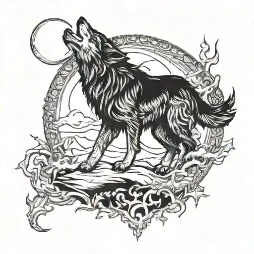 Wizard Full Moon Wolf Howling
