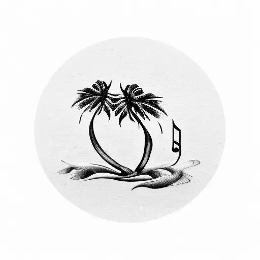A Blackwork Tattoo Of A Palm Tree With Musical Notes As Its Leaves