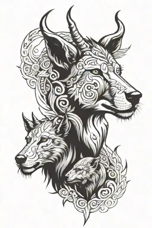 Half Wolf Face Half Aries Goat Face