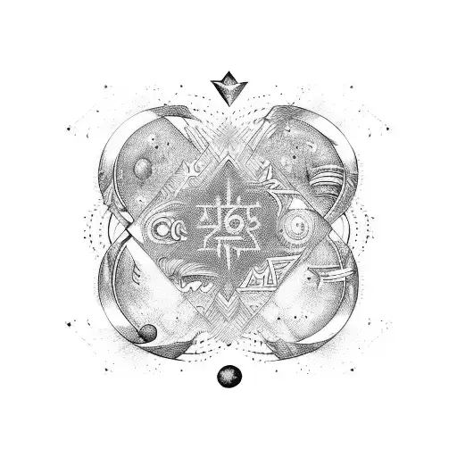 An Abstract Design Incorporating Astrology Symbols And The Word 'Love'