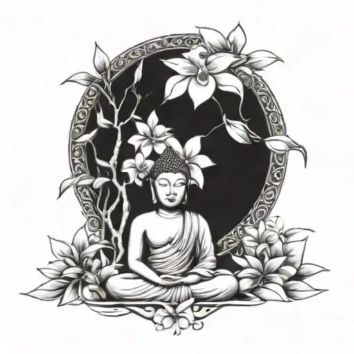 Buddha Meditating Under A Frangipani Tree