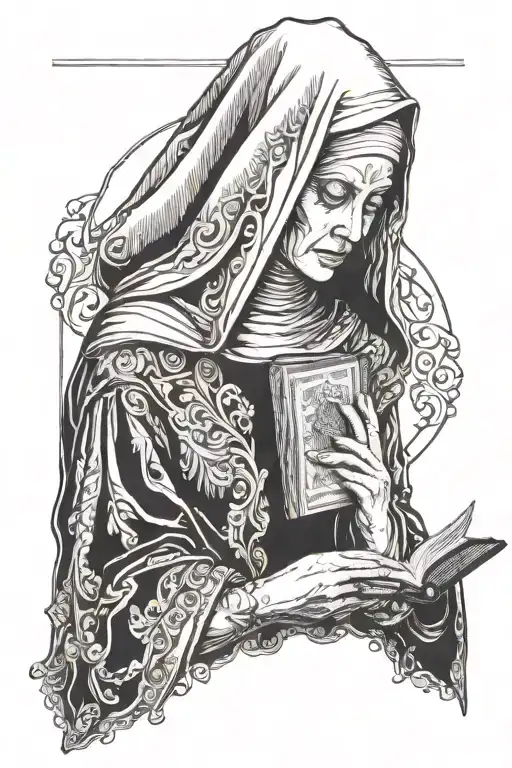 Nun Reading A Bible Infront Of Her Face