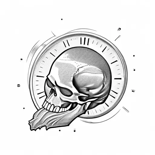 Trashpolka-inspired Skull With A Pocket Watch And Trading Symbols