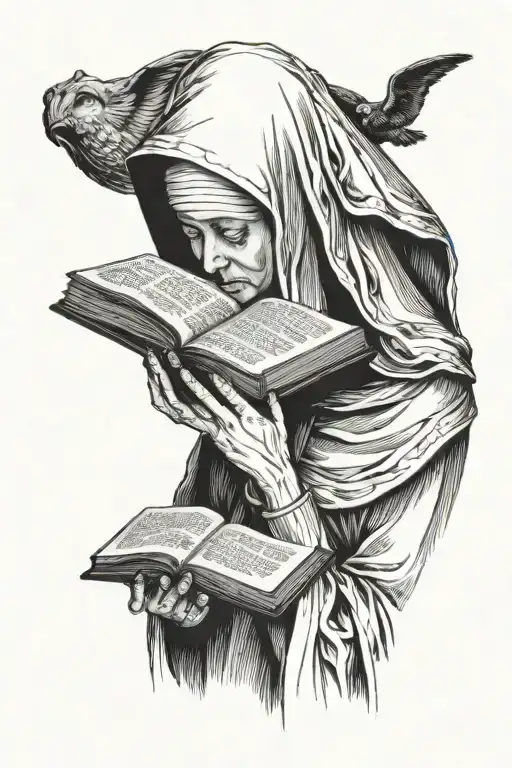 Nun Reading A Bible Infront Of Her Face