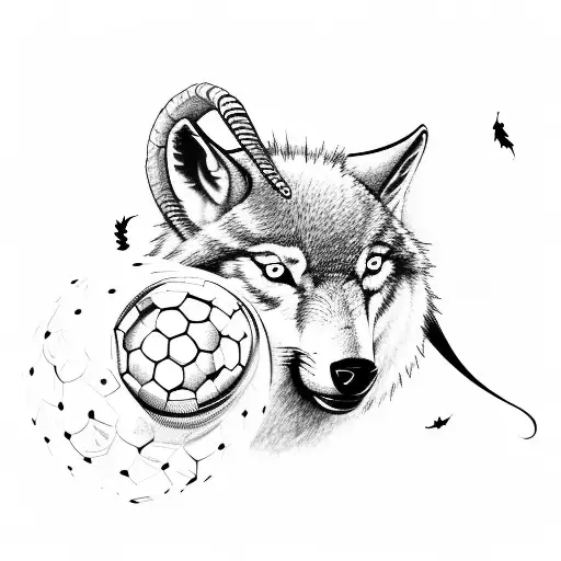 A Wolf Playing Soccer With A Goat-shaped Ball