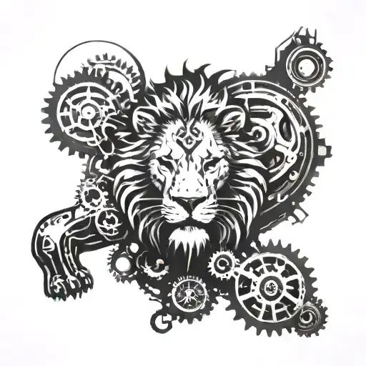 Futuristic Lion With Gears And Siberpunk Background
