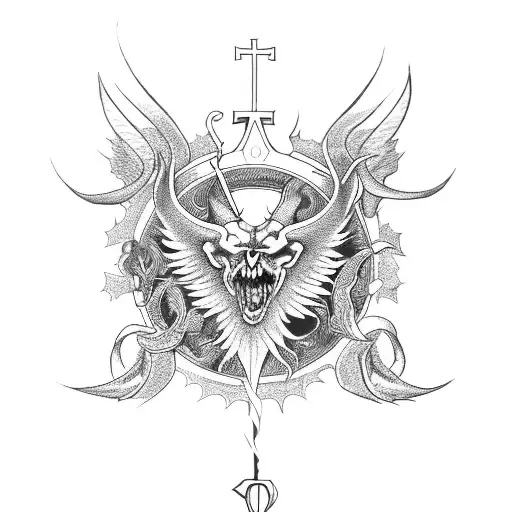 Saint Michael With A Scorpio Symbol In A Blackwork Design