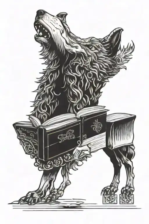 Wolf And Wearing Black Sheep Head Profile Holding A Book