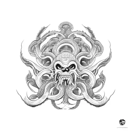 A Fierce Kraken Grappling With A Samurai In A Jiu-jitsu Gi