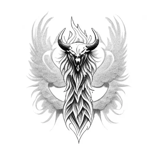 A Majestic Phoenix Rising From The Silhouette Of A Bull And Bear